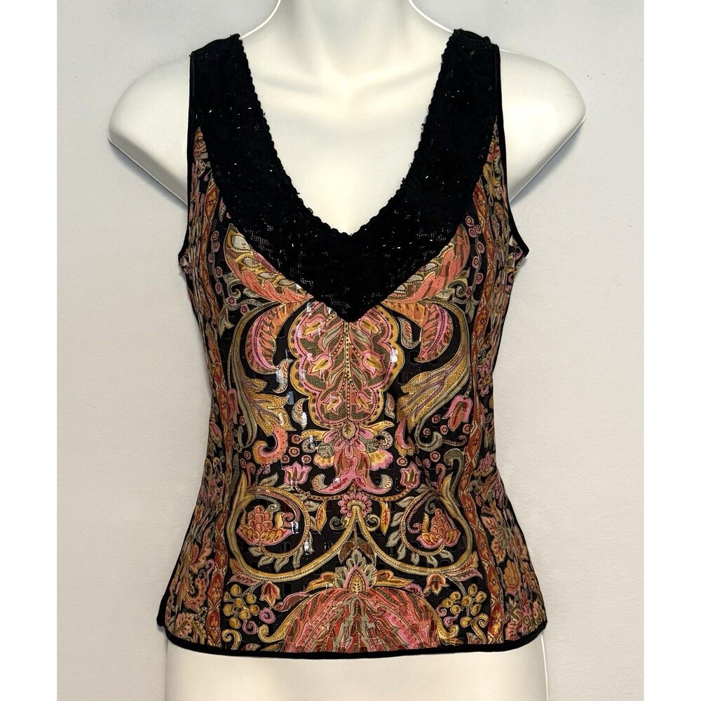 Vintage Linda Segal Embellished Tank Sz XL Beaded Sequins Artsy USA 90s Y2K
